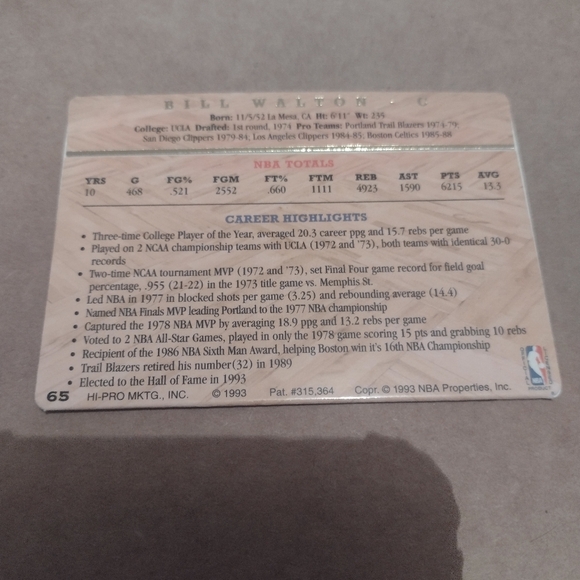 NEW!💯 BILL WALTON HALL OF FAME OLD SCHOOL BLAZERS BASKETBALL CARD WITH CASE! - Picture 15 of 16